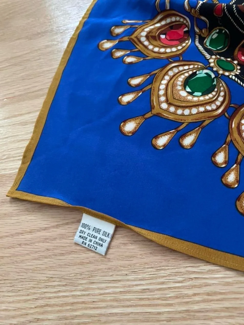 Royal Blue pure Silk Scarf with Jewel Motif - beautiful!!